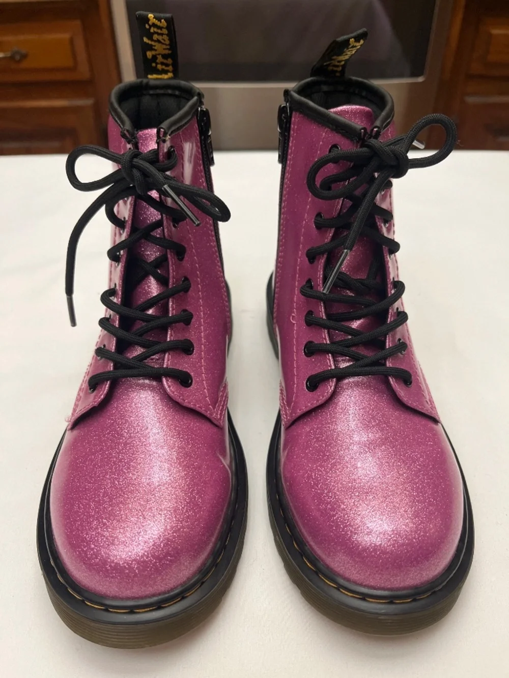 NWOT Dr. Martens Girls Sz. 4 Purple/Dark Pink Sparkle Boots. Style 1460.